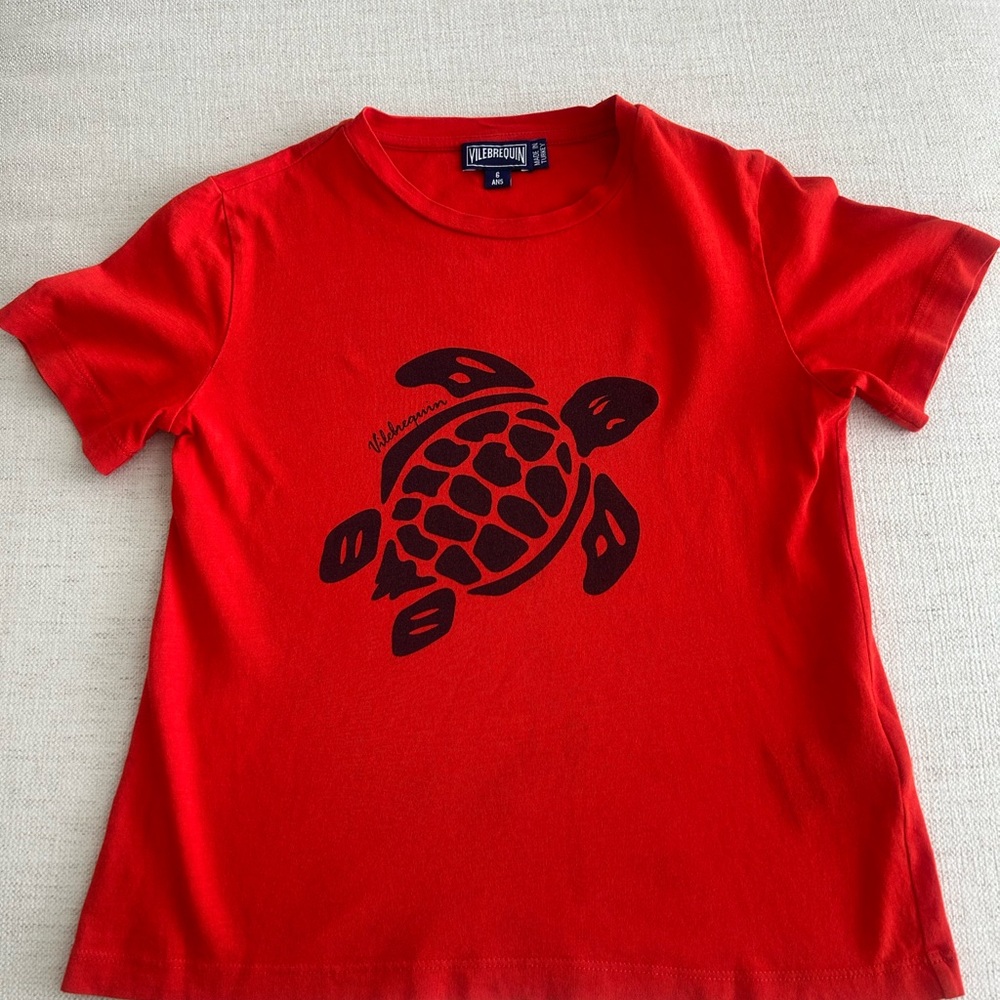 Vilebrequin Boys Red and Navy Turtle Tee (6Y)